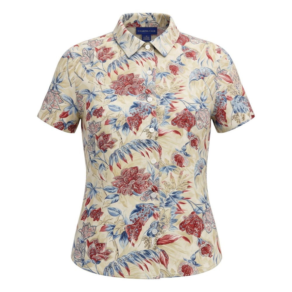 Charter Club Tropical Floral Hawaiian Camp Shirt Women's 8 Rayon Button Up
